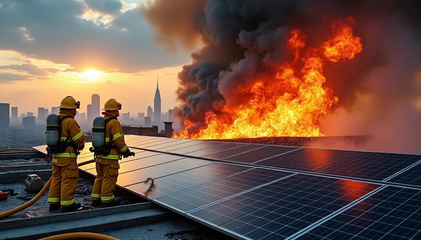 découvrez le témoignage captivant d'un incendie spectaculaire sur un toit recouvert de panneaux solaires, où une trentaine de pompiers se mobilisent pour maîtriser les flammes. suivez cette intervention impressionnante qui souligne les défis de l'équipement solaire en cas d'urgence.